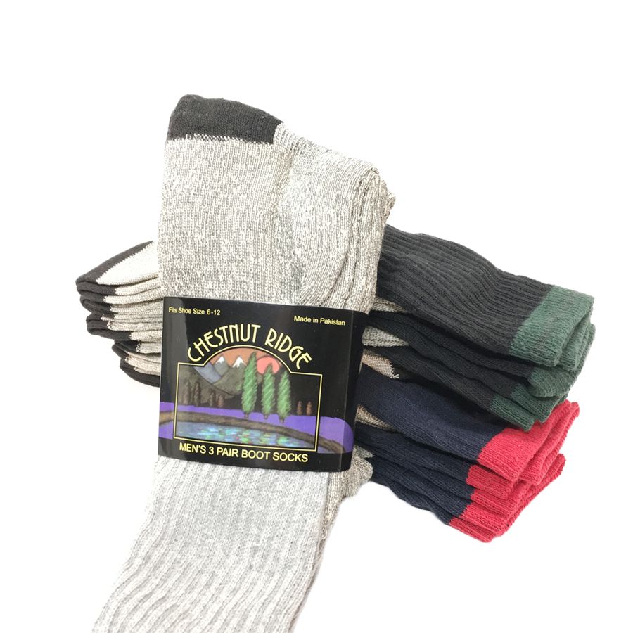 24 Pieces of Mens 3 Pack Boot Sock Assorted Colors