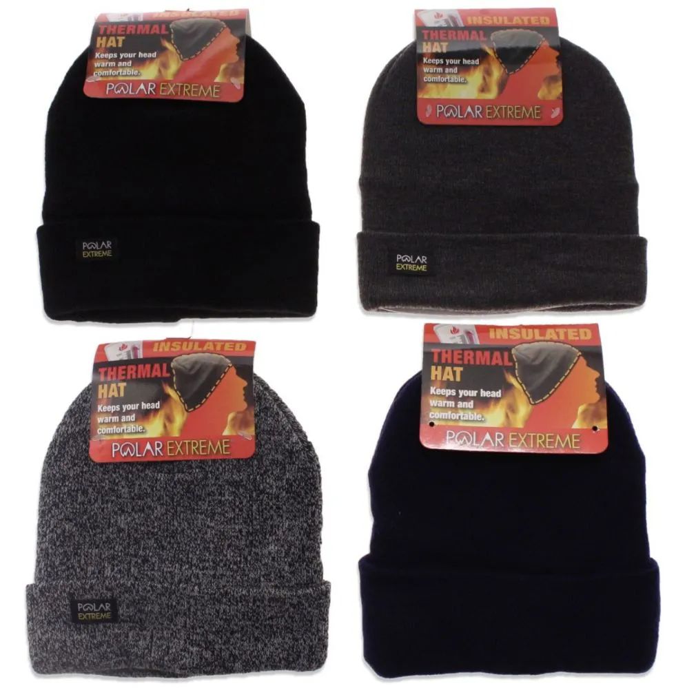24 Wholesale Polar Extreme Heat Mens Knit Cuffed Hat At