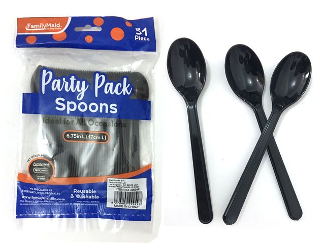 72 Pieces Plastic Spoon 51 Piece Pack Black - Disposable Cutlery