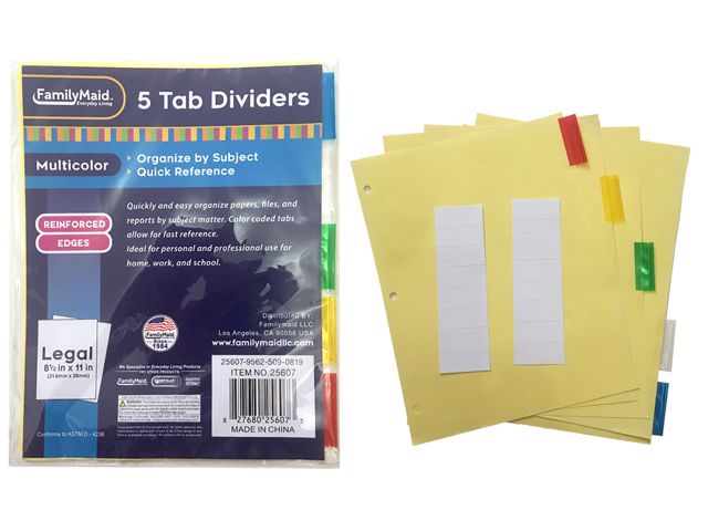 144 Wholesale Tab Index Dividers 5 Pieces