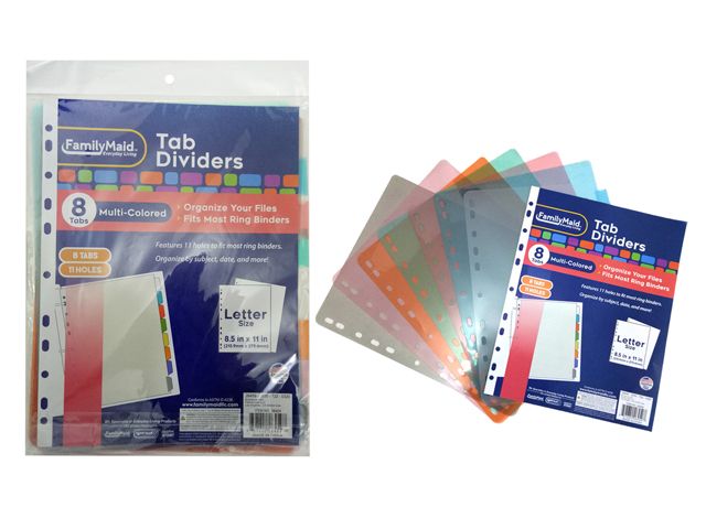144 Wholesale 8 Piece Insertable Tab Dividers