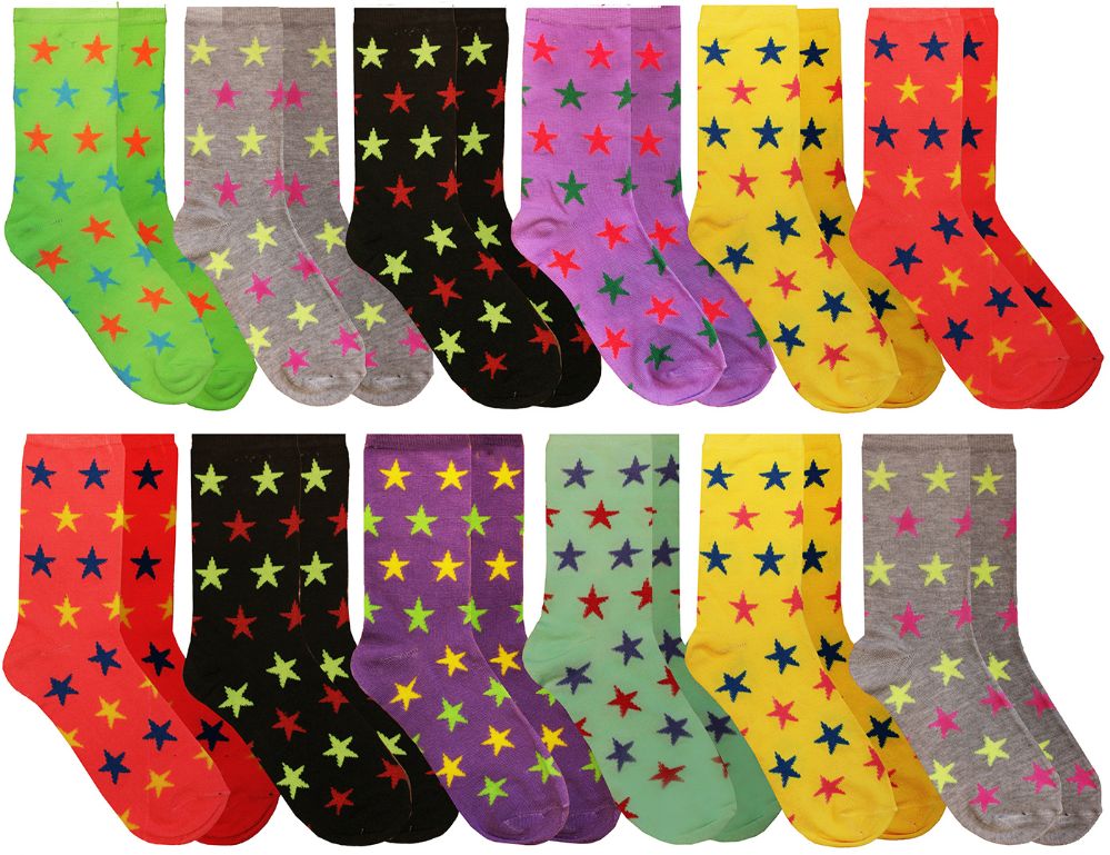 24 Pairs of Yacht & Smith Women's Assorted Colored Star Print Dress Socks