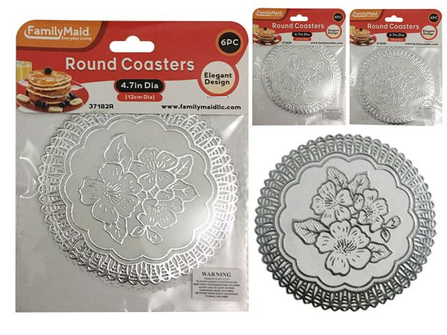 144 Pieces of 6 Piece Round Coasters In Silver