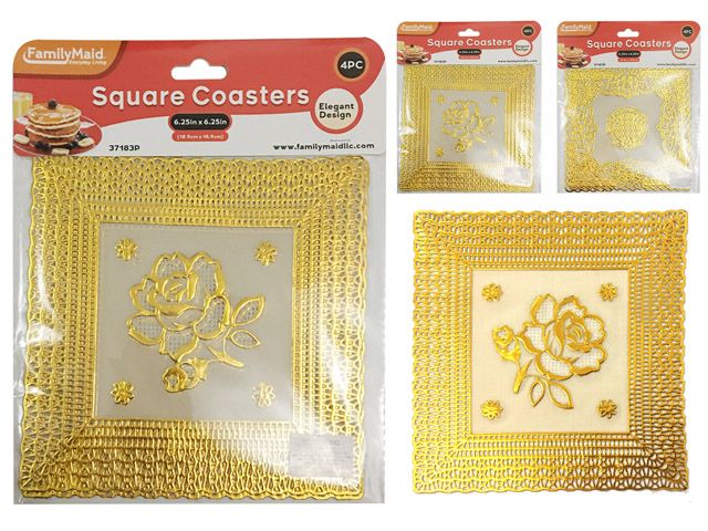 144 Pieces of 6 Piece Square Coasters In Gold
