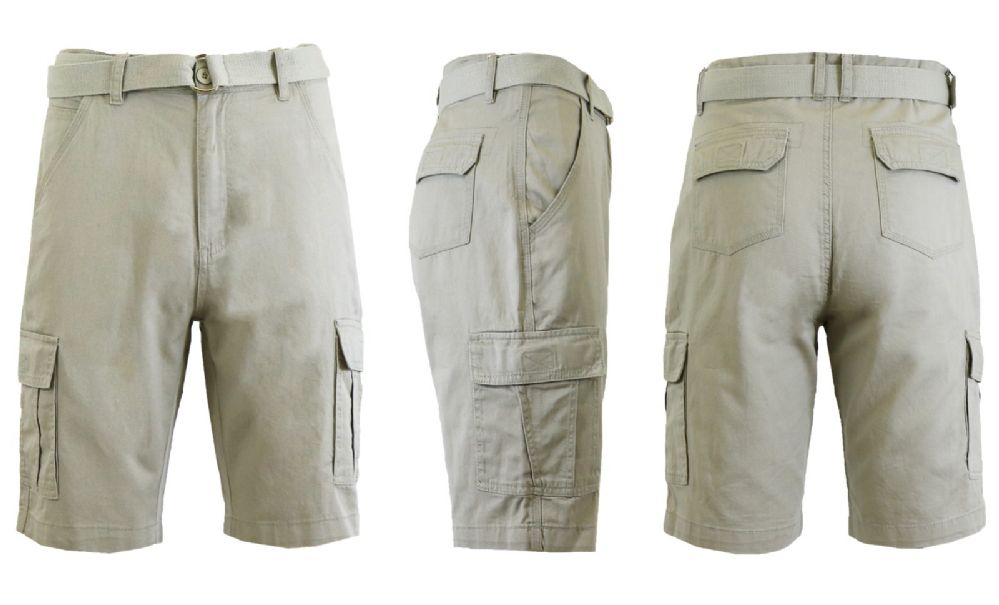 24 Pieces of Men's Cargo Shorts With Belt Sand