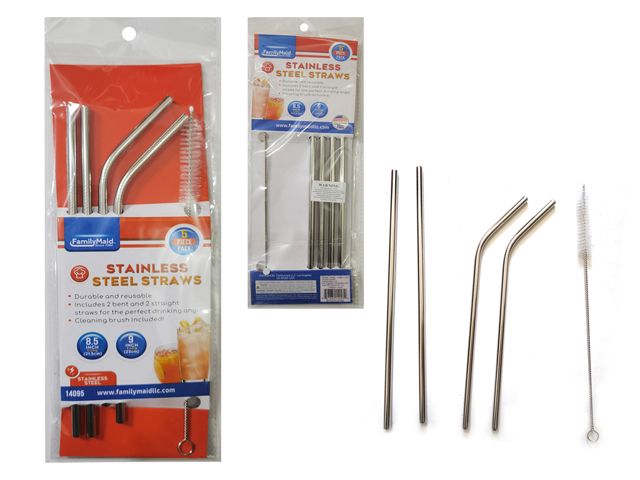144 Pieces of 5 Piece Stainless Steel Straws And Cleaning Brush