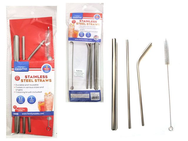 144 Pieces of 4 Piece Stainless Steel Straws And Cleaning Brush