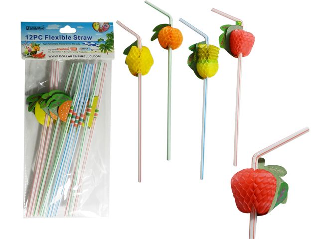 96 Wholesale 12 Piece Flexible Fruit Straws