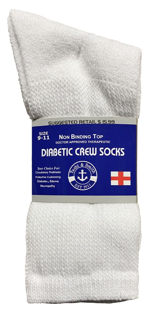Wholesale Yacht & Smith Women's Cotton Diabetic NoN-Binding Crew Socks - Size 9-11 White