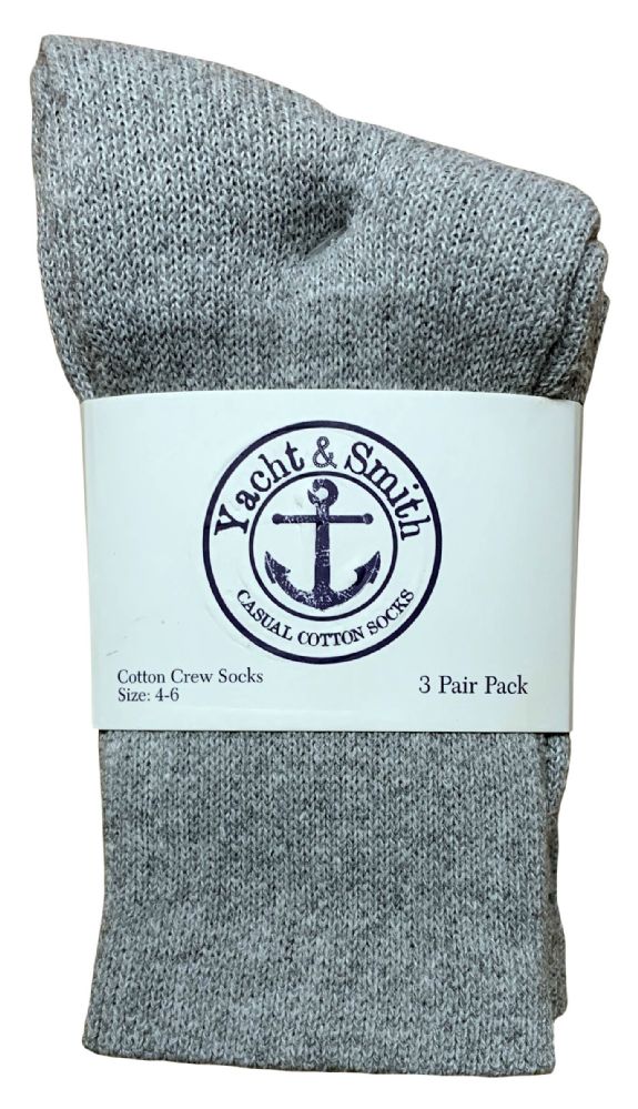 Wholesale Yacht & Smith Kids Cotton Crew Socks Gray Size 4-6