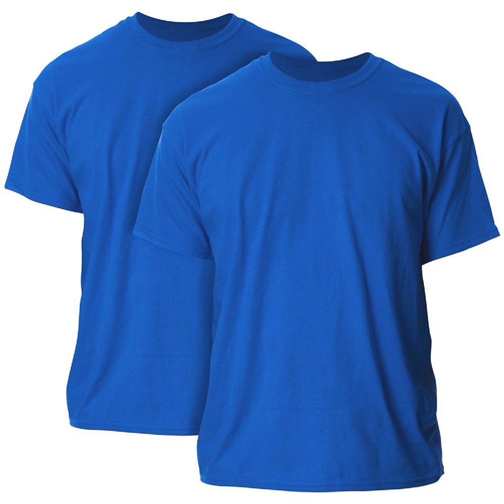 Mens Cotton Crew Neck Short Sleeve T-Shirts Solid Blue, Small - at -   