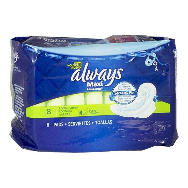 24 Wholesale Always Maxi Long Pads With Flexiwings Pack Of 8