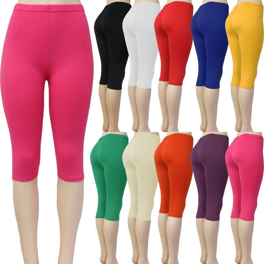 48 Wholesale Women's Solid Color Capri Leggings In Assorted Colors