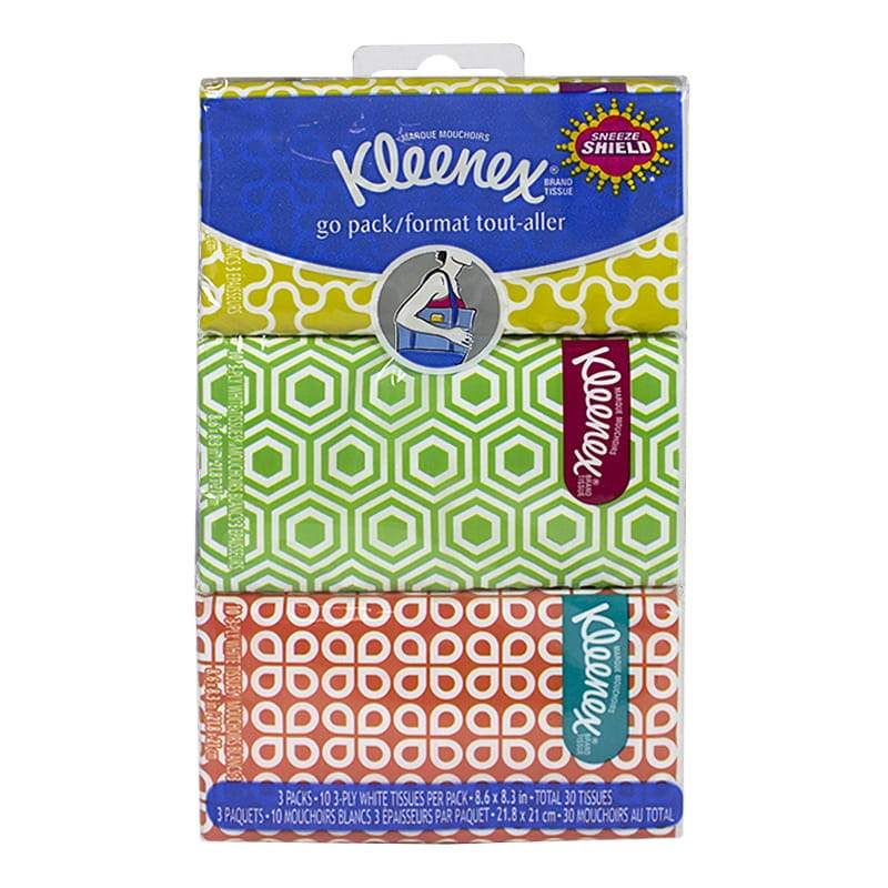 72 pieces of Kleenex Pocket Pack Tissues Hangable Travel Size 3 Packs Of 10