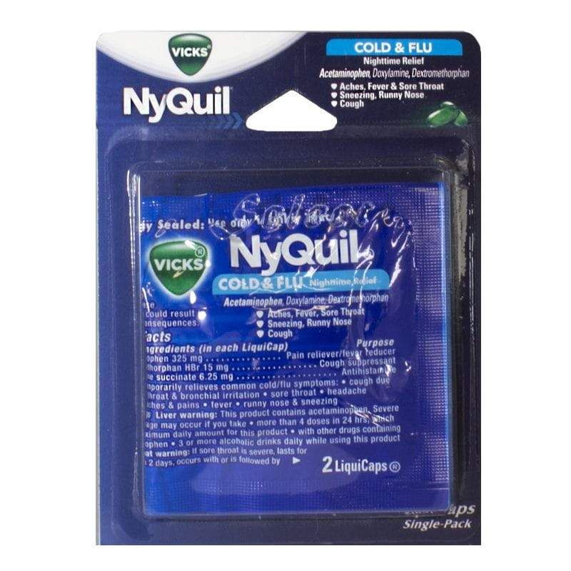 12 Pieces of Travel Size Nyquil Cold Flu Relief - Card Of 2