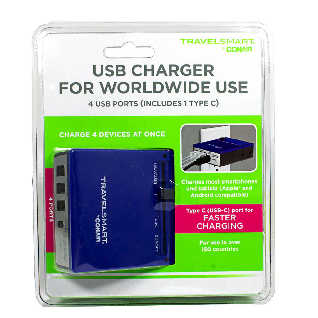 4 Pieces of Travelsmart by Conair 4 USB A & C Worldwide Charger