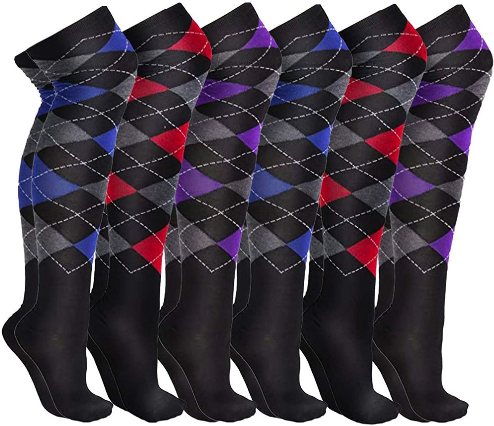 6 Pairs of Yacht & Smith Women's Argyle Over The Knee Socks