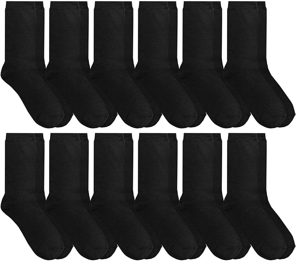 12 Wholesale Womens Casual Crew Socks, Women Solid Dress Sock Black Size 9-11