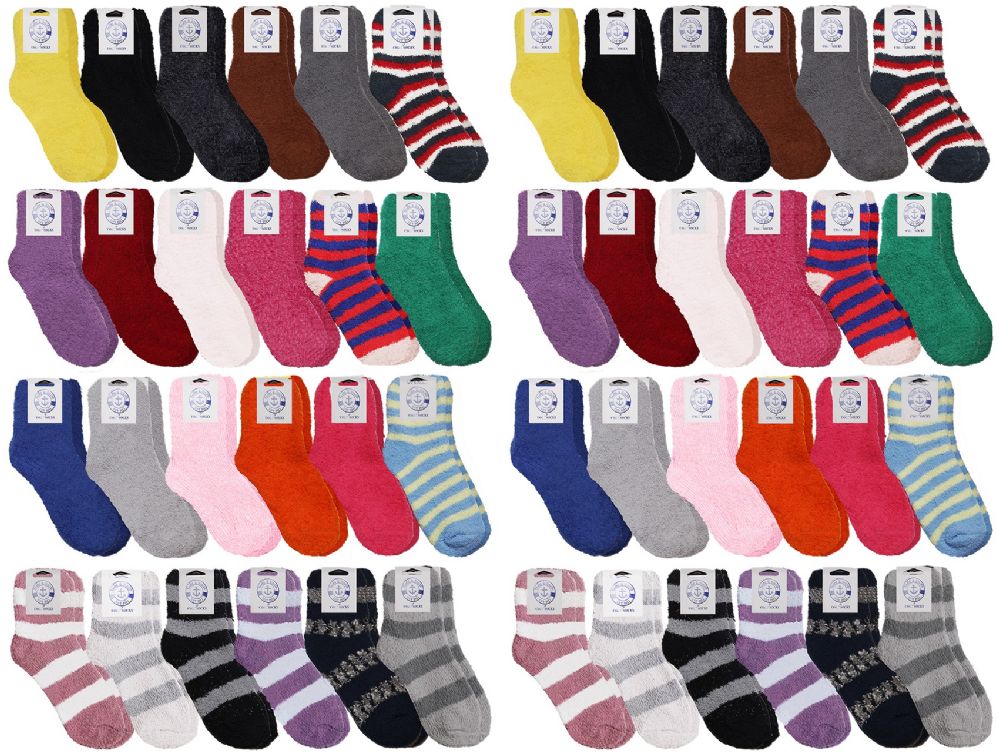 48 Pairs of Yacht & Smith Womens Wholesale Bulk Warm And Cozy Fuzzy Socks, Colorful Winter Socks