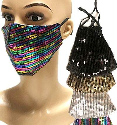 24 Wholesale Sequin Face Masks Mix Colors