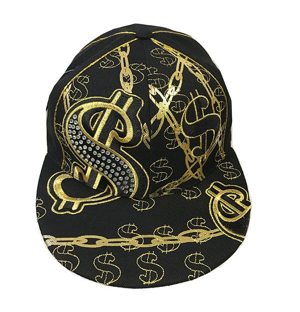 Golden Money Embroidered Fitted Hat Flat Bill Cap - WSD