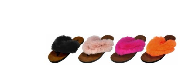 36 Wholesale Women's Fur Strap Flip Flop