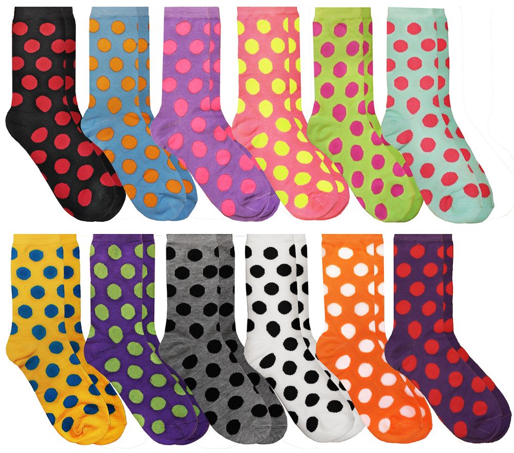 60 Pairs of Yacht & Smith Women's Assorted Colored Crew Socks - Polka Dot