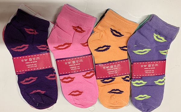 144 Wholesale Women Short Socks Kiss In Assorted Colors Size 9-11