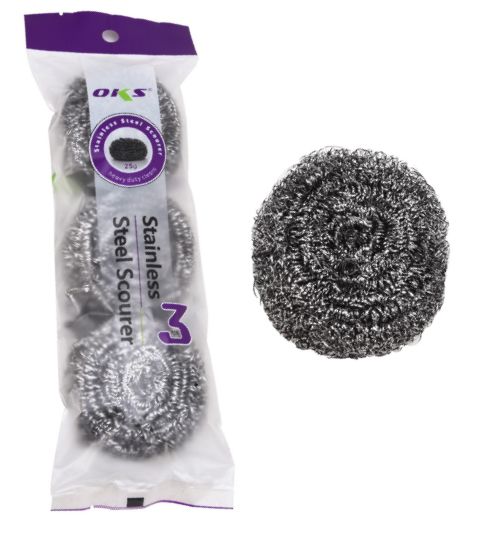 96 Wholesale 3 Piece Stainless Steel Scourer - at 