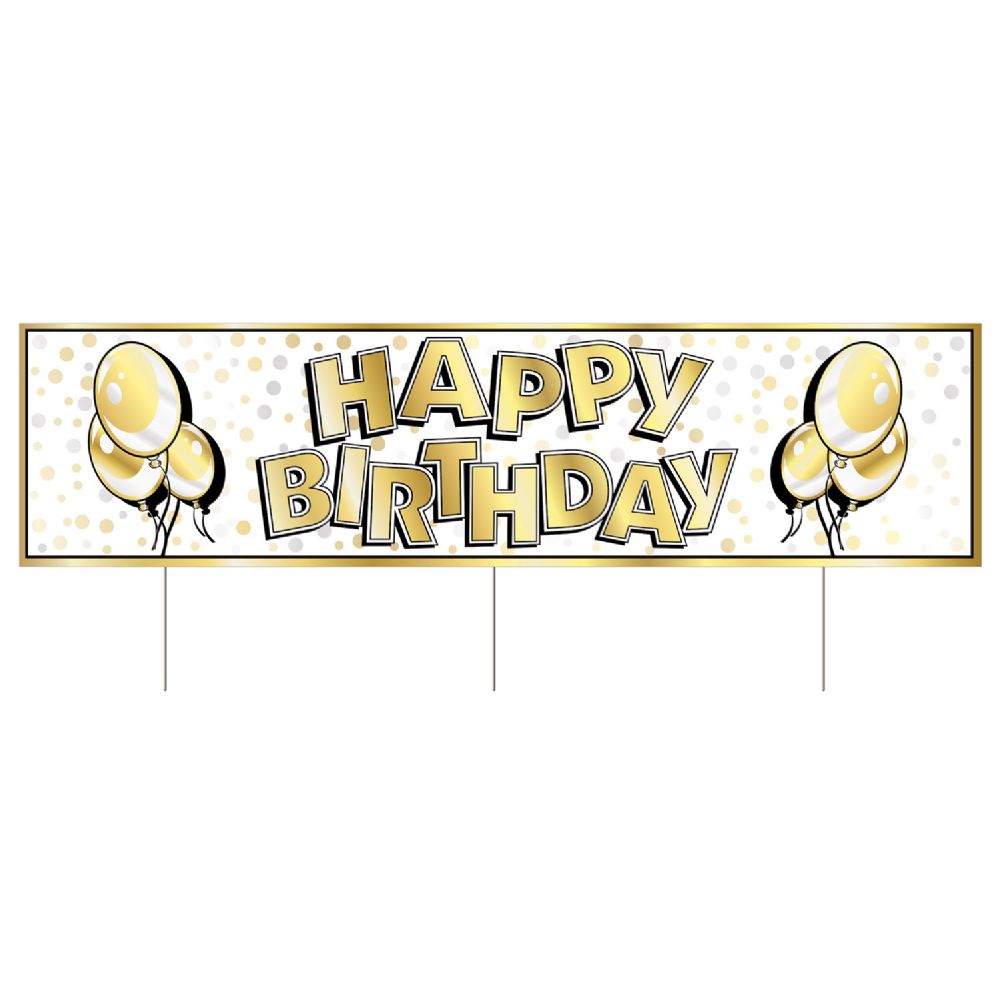 6 Wholesale Plastic Jumbo Happy Birthday Yard Sign TrI-Fold Design; 3 Metal Stakes Included; Assembly Required