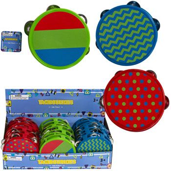 24 Pieces of Tambourine Toy 4.5in Dia 3asst Designs 24pc Pdq/ht