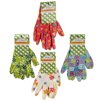 48 Pieces of Gloves Garden Ladies Printed Nitrile Coated 4ast Prints No Sales In ca