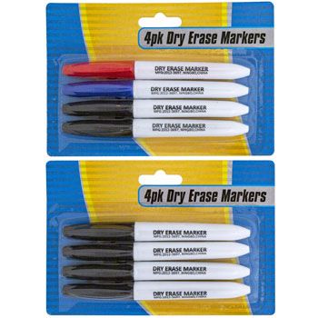 24 Pieces of Markers Dry Erase 4pk 2asst Black Or Red/blue/black Stat Blc