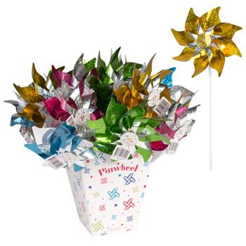 36 Pieces of Pinwheel Plastic 16.75in 4-Assorted Holographic Colors Ht/kd Display Yellow/pink/green/turqoiuse