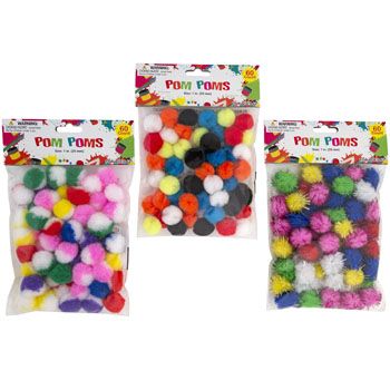 36 Pieces of Craft PoM-Poms 3ast Styles 60ct1in Marble/solid/tinsel Craftpbh