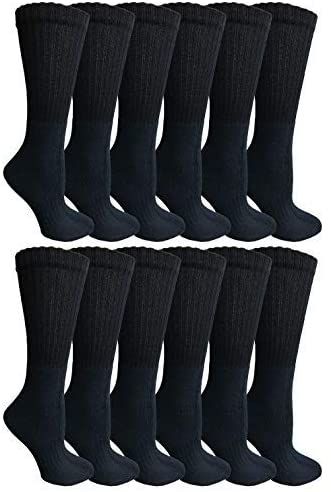 12 Pairs of Yacht & Smith Mens Soft Cotton Athletic Crew Socks, Terry Cushion, Sock Size 10-13 Black