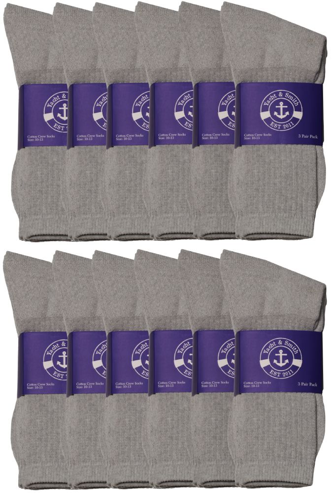 24 Pairs of Yacht & Smith Men's Cotton Terry Cushion Athletic Gray Crew Socks