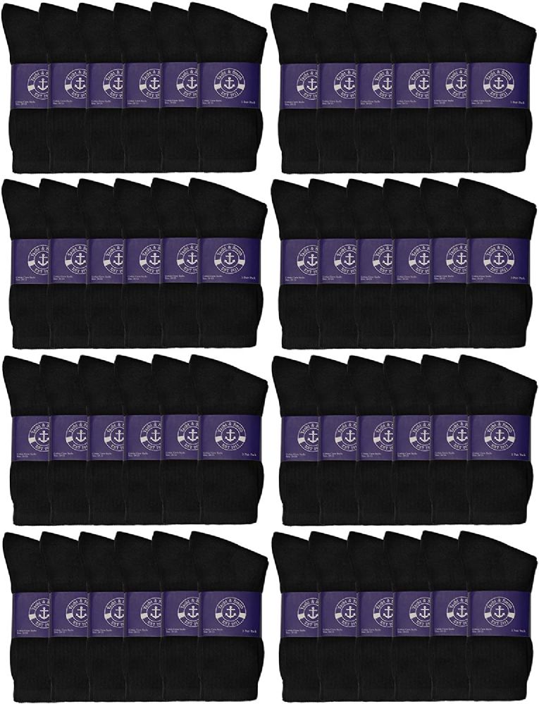 48 Pairs of Yacht & Smith Men's Cotton Athletic Terry Cushioned Black Crew Socks