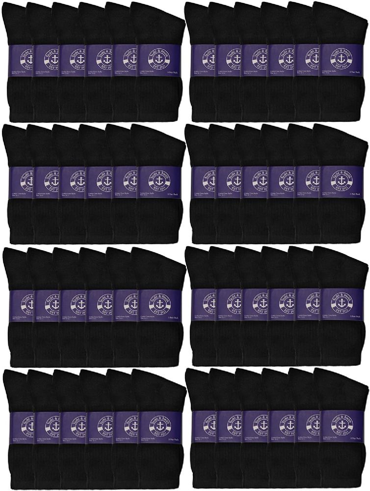 48 Pairs of Yacht & Smith Women's Cotton Black Crew Socks, Size 9-11