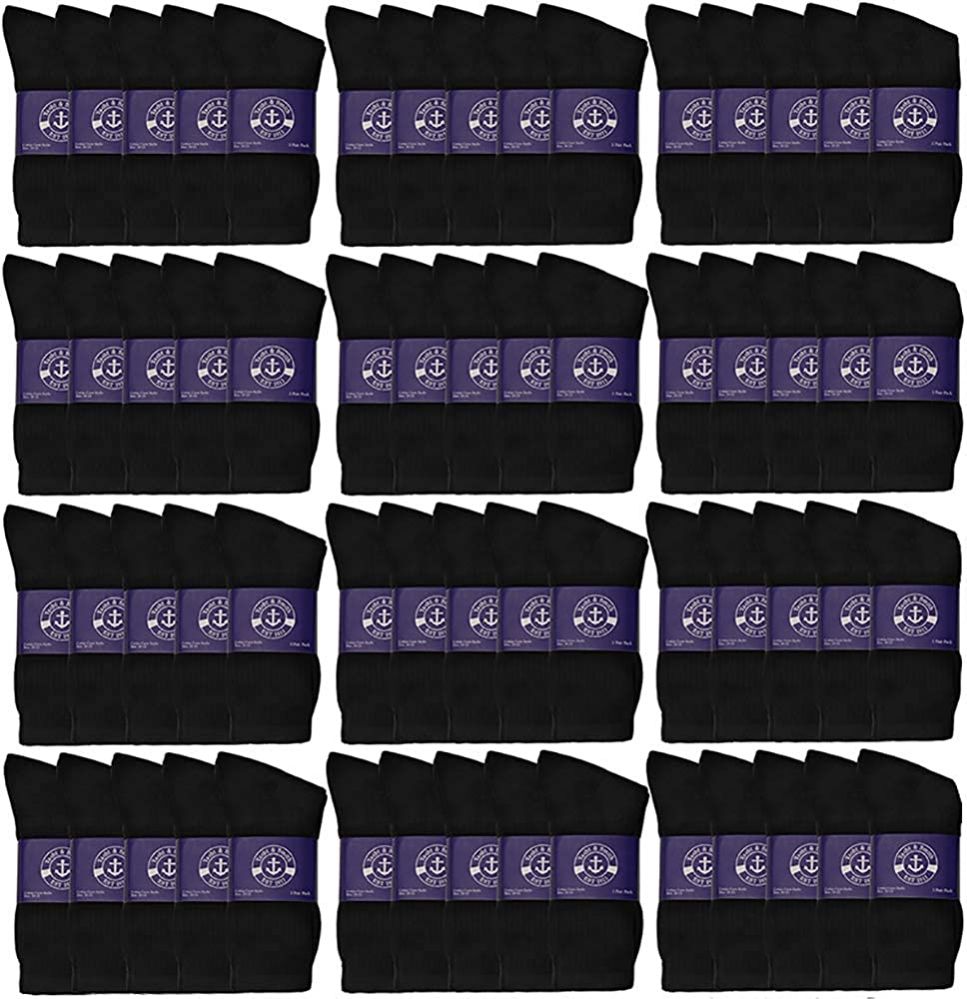 72 Pairs of Yacht & Smith Men's Cotton Athletic Terry Cushioned Black Crew Socks