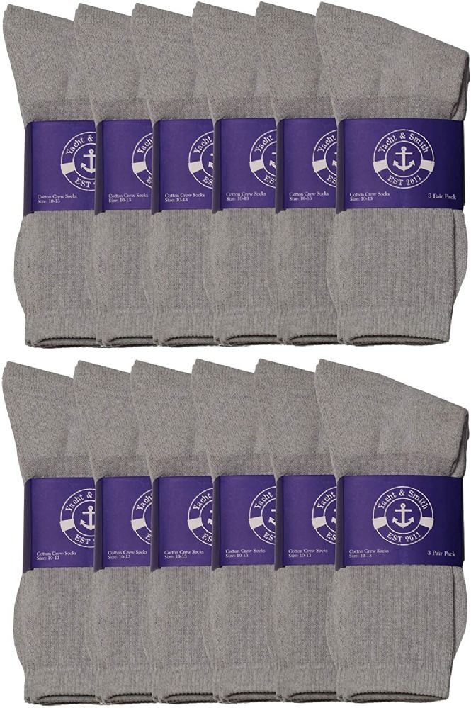 12 Pairs of Yacht & Smith Men's Cotton Terry Cushion Athletic Gray Crew Socks