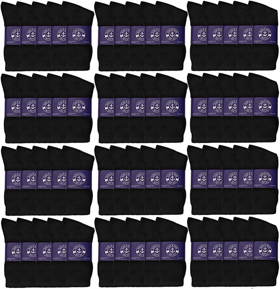120 Pairs of Yacht & Smith Men's Cotton Athletic Terry Cushioned Black Crew Socks