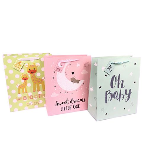 96 Wholesale Baby Large 13x10.5x4.5in Premium Gift Bag