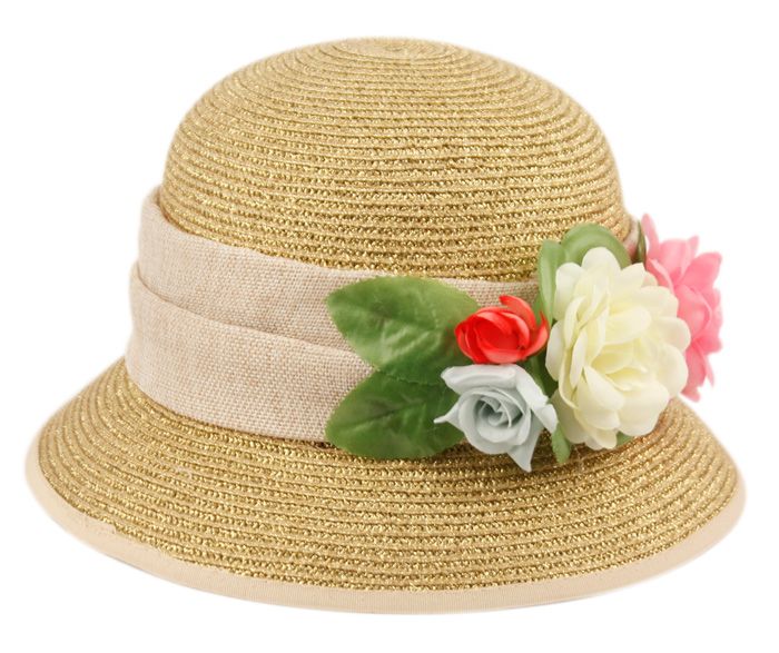 12 Wholesale Paper Straw Braid Bucket Hats With Flower In Toast at
