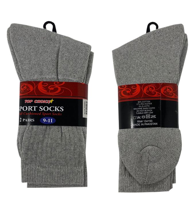 120 Pieces 2 Pair Sock Gray Size 9-11 - Mens Tube Sock
