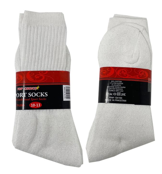 120 Pieces of 2 Pair Sock Crew In White Size 10-13