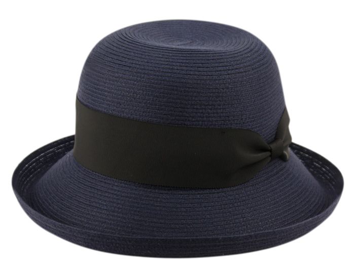 12 Wholesale Solid Roll Up Brim Sun Bucket Hats In Navy