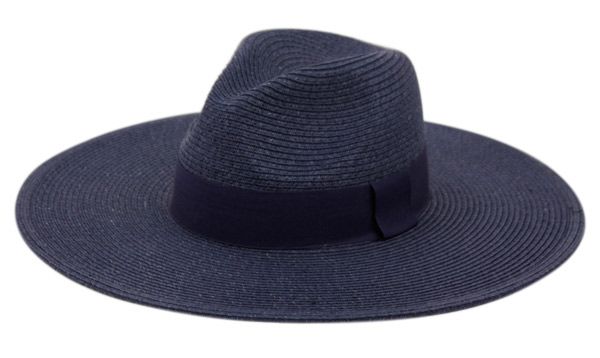 12 Wholesale Big Brim Panama Style Fedora Hats With Band In Navy