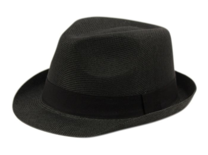 24 Pieces Roll Up Brim Straw Fedora Hats With Grosgrain Band In Black