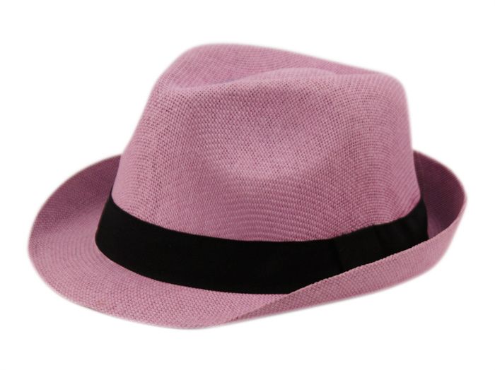24 Pieces Roll Up Brim Straw Fedora Hats With Grosgrain Band In Lavender - Fedoras, Driver Caps & Visor